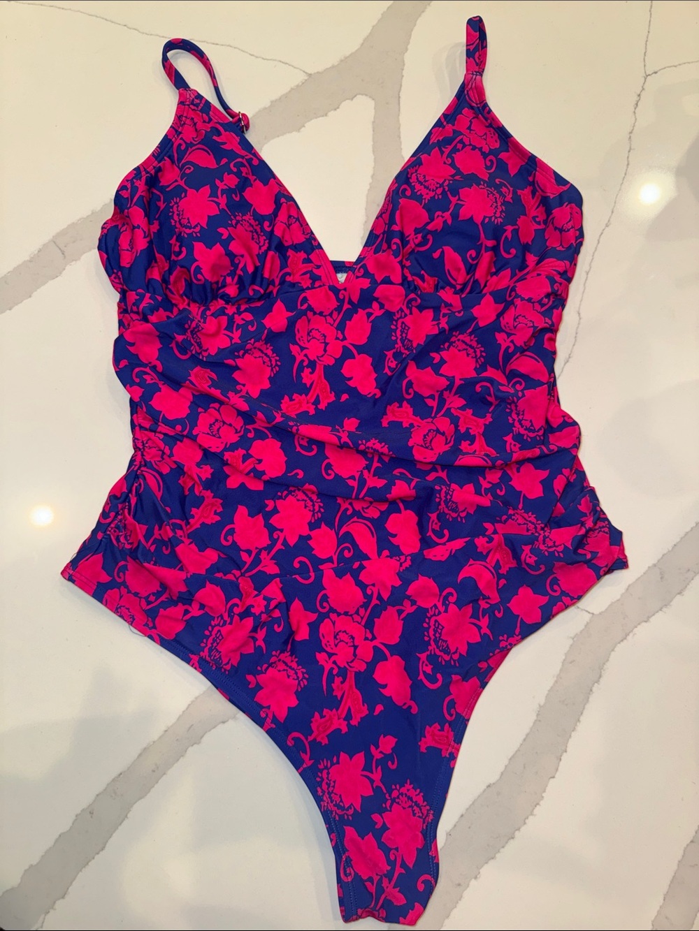 Target Women's One-Piece Swimsuit in Bright Pink and Navy